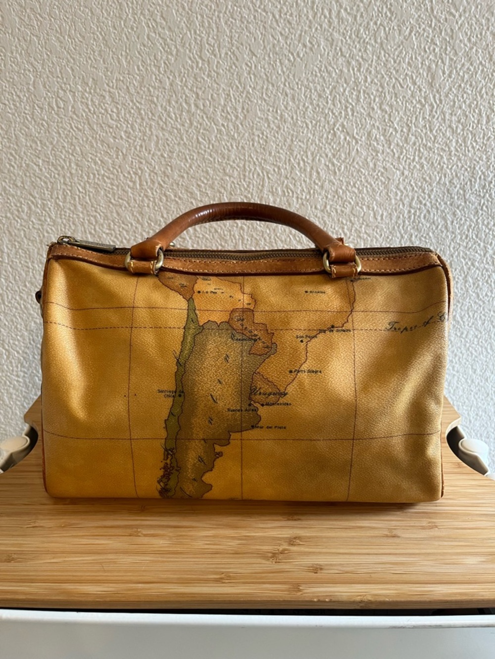 Alviero Martini Map-Print Leather Handbag / Vintage